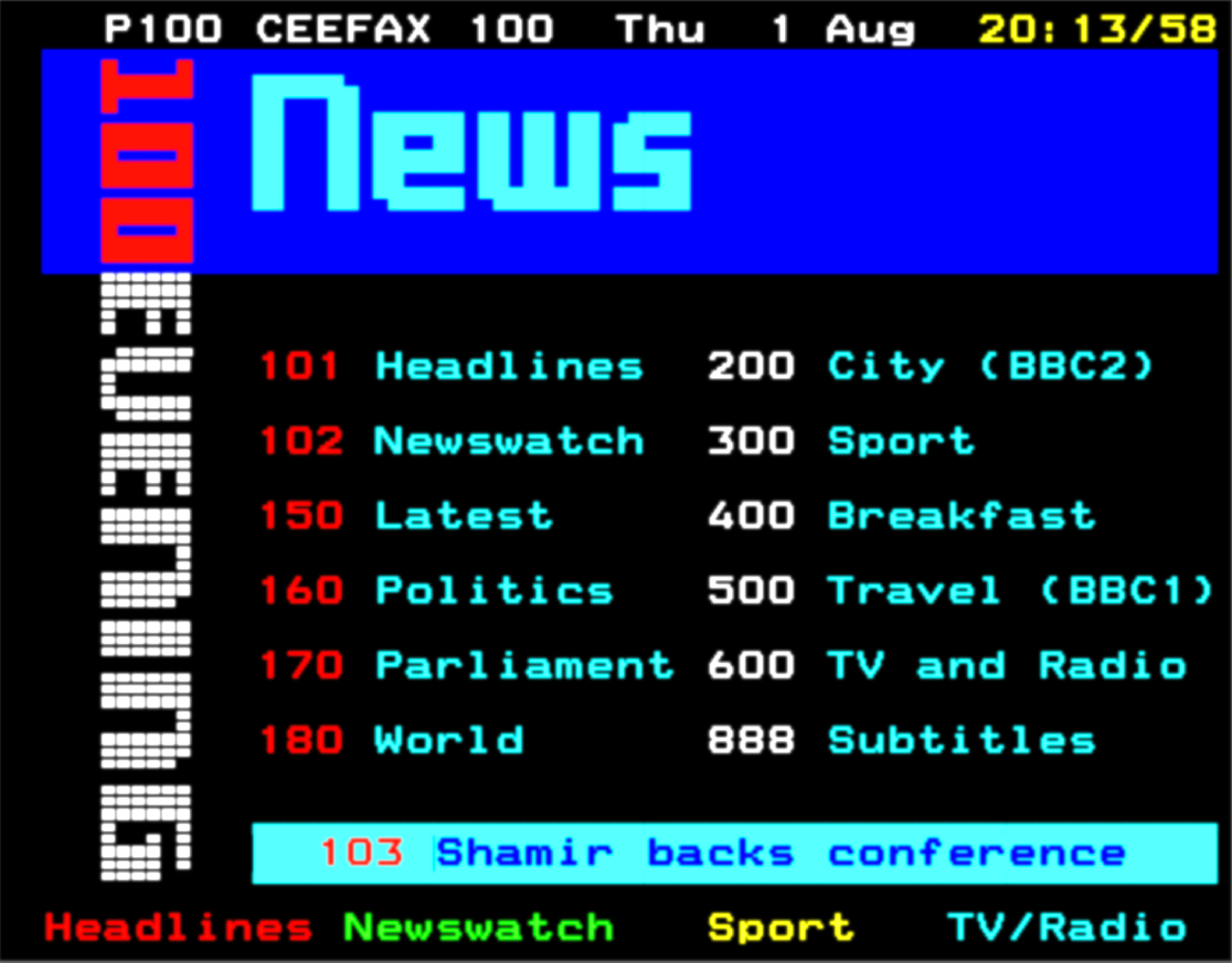 Ceefax index page