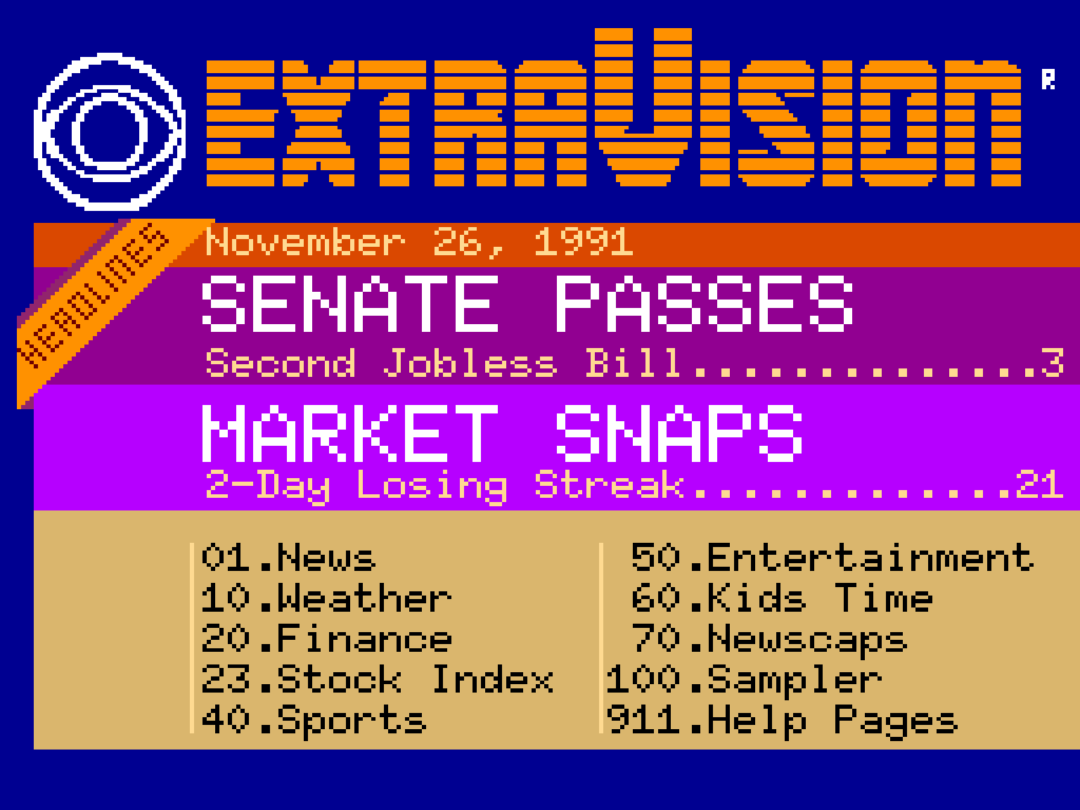 CBS ExtraVision Business News page